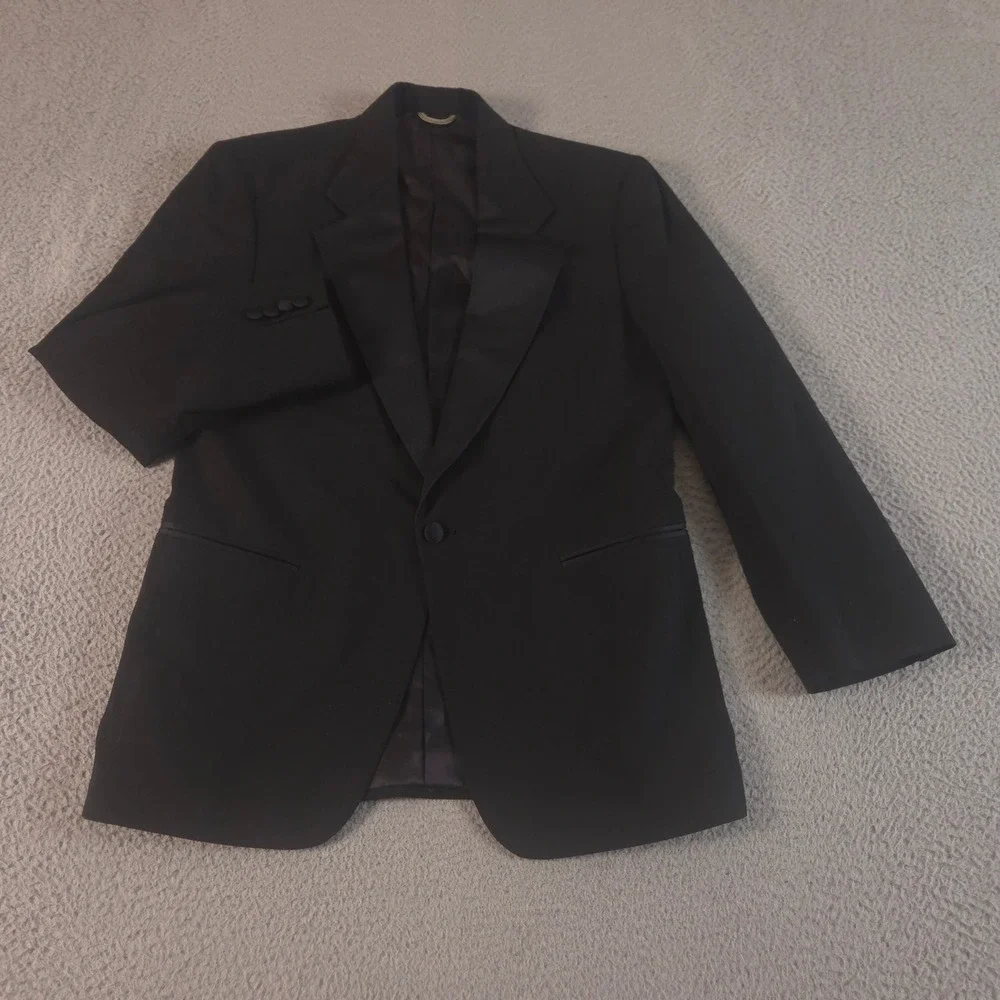 VINTAGE Christian Dior Tuxedo Mens 40R Black Peak Lapel Satin Trim Blazer 90s